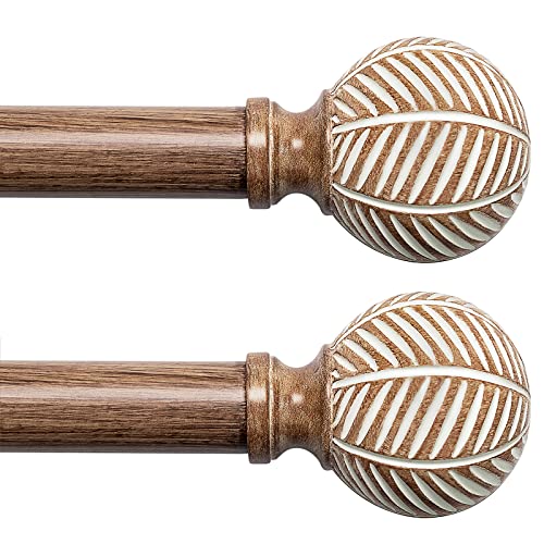 Wood Curtain Rods with Decorative Leaf Finials