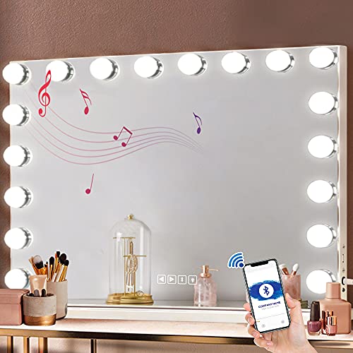 Large Hollywood Lighted Mirror with Bluetooth Speaker