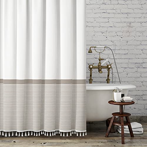 96 Inch Extra Long Tassel Fabric Shower Curtain