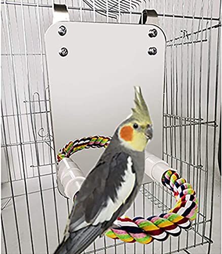Bird Stand Rope Perch with Mirror Toy