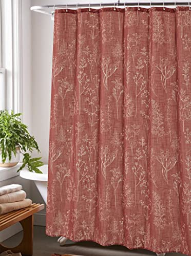 Rusty Red Botanical Flax Linen Shower Curtain for Bathroom