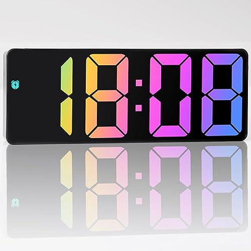 16” Large Digital Wall Clock with Remote Control and 7 Night Lights, 4  Level Dimmer, Super Easy to See, Big LED Clock with Indoor Temperature,  Date