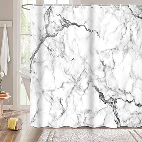 Decoreagy Gray White Marble Shower Curtain