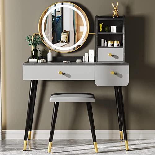 Modern Vanity Desk with Touch Screen Mirror and Ample Storage