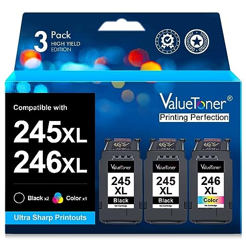 Valuetoner Canon Ink Cartridges 245 and 246 Replacement (3-Pack)
