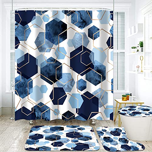 LQCOOL Blue Geometric Bathroom Set