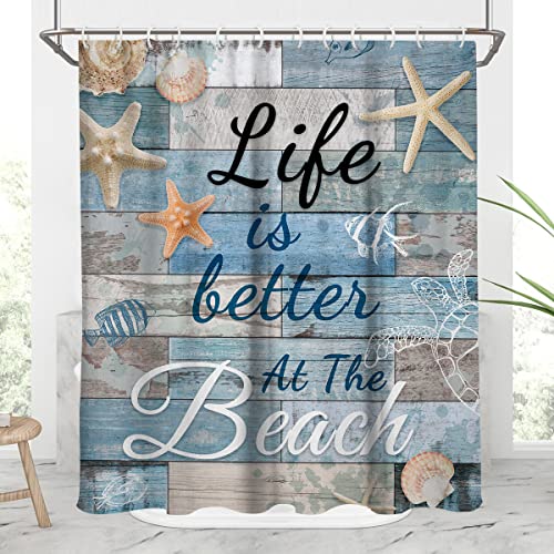 Beach Shower Curtain Nautical Coastal Blue Aqua Decorative