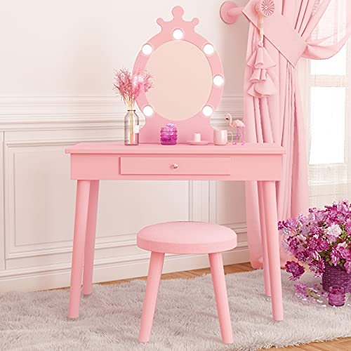 Vabches Kids Vanity Set with Mirror and Stool