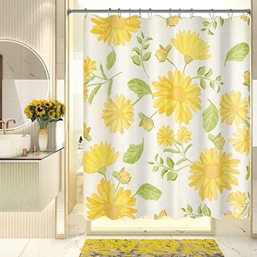 AmazerBath Yellow Gerbera Fabric Shower Curtain Set