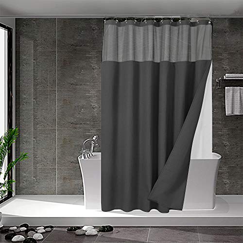 Waffle Weave Shower Curtain with Fabric Liner Set