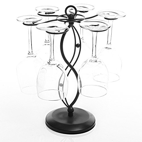Black Metal Countertop Wine Glass Holder with Scrollwork Design