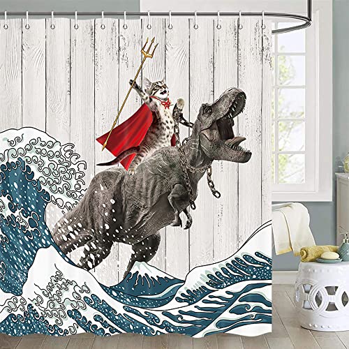 Funny Cat Ocean Wave Shower Curtain