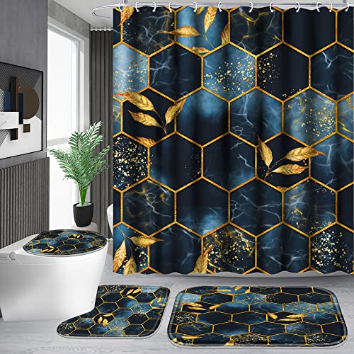 Black and Blue Honeycomb Marble Bathroom Set