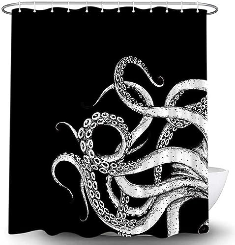 Funny Black and White Sea Monster Shower Curtain