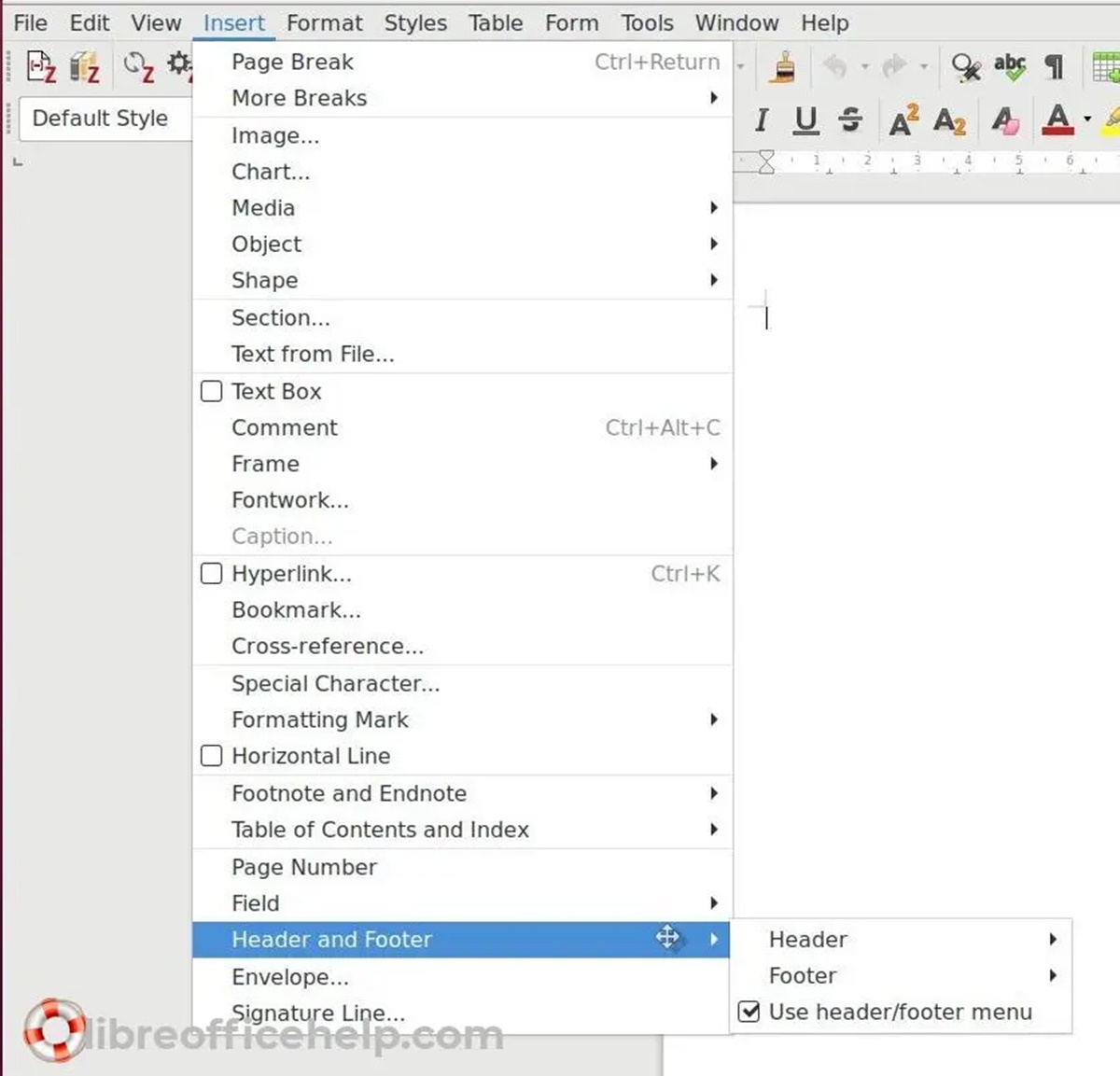 add-a-header-to-only-the-first-page-in-libreoffice