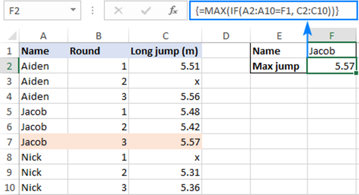 Excel MAX IF Array Formula