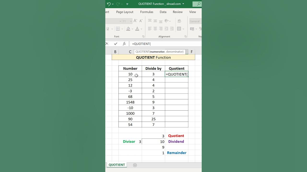 Excel QUOTIENT Function: Divide Numbers