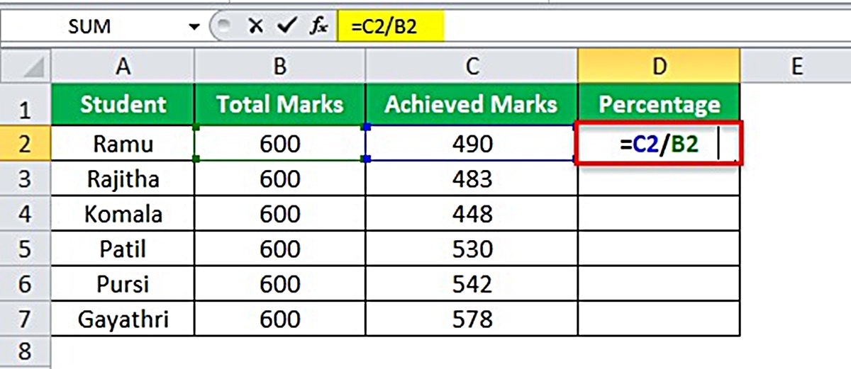 How To Divide In Excel Using A Formula