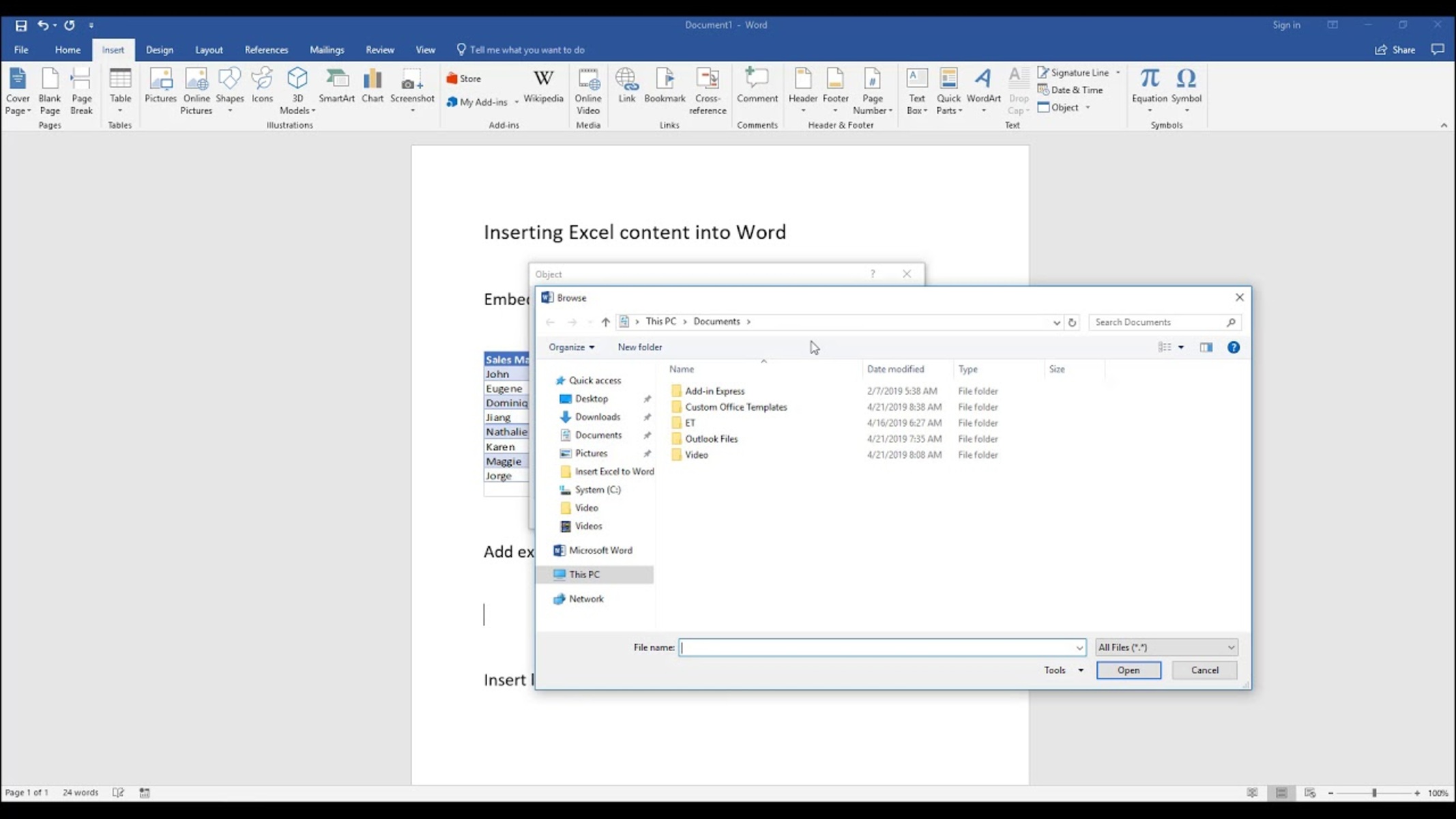 How To Embed Excel Files In Word Documents