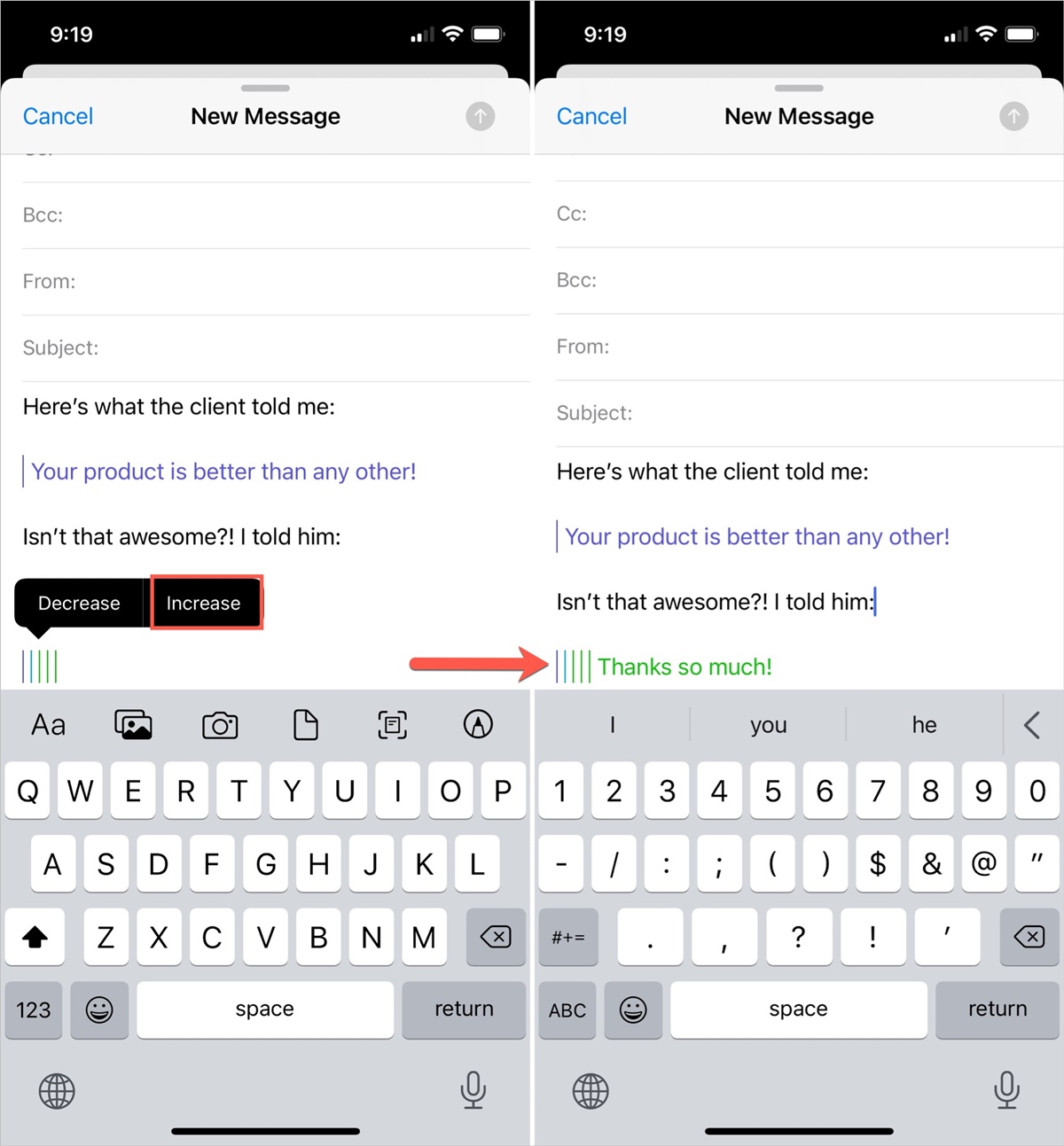 How To Indent Text Or Decrease Quote Level In IPhone Mail