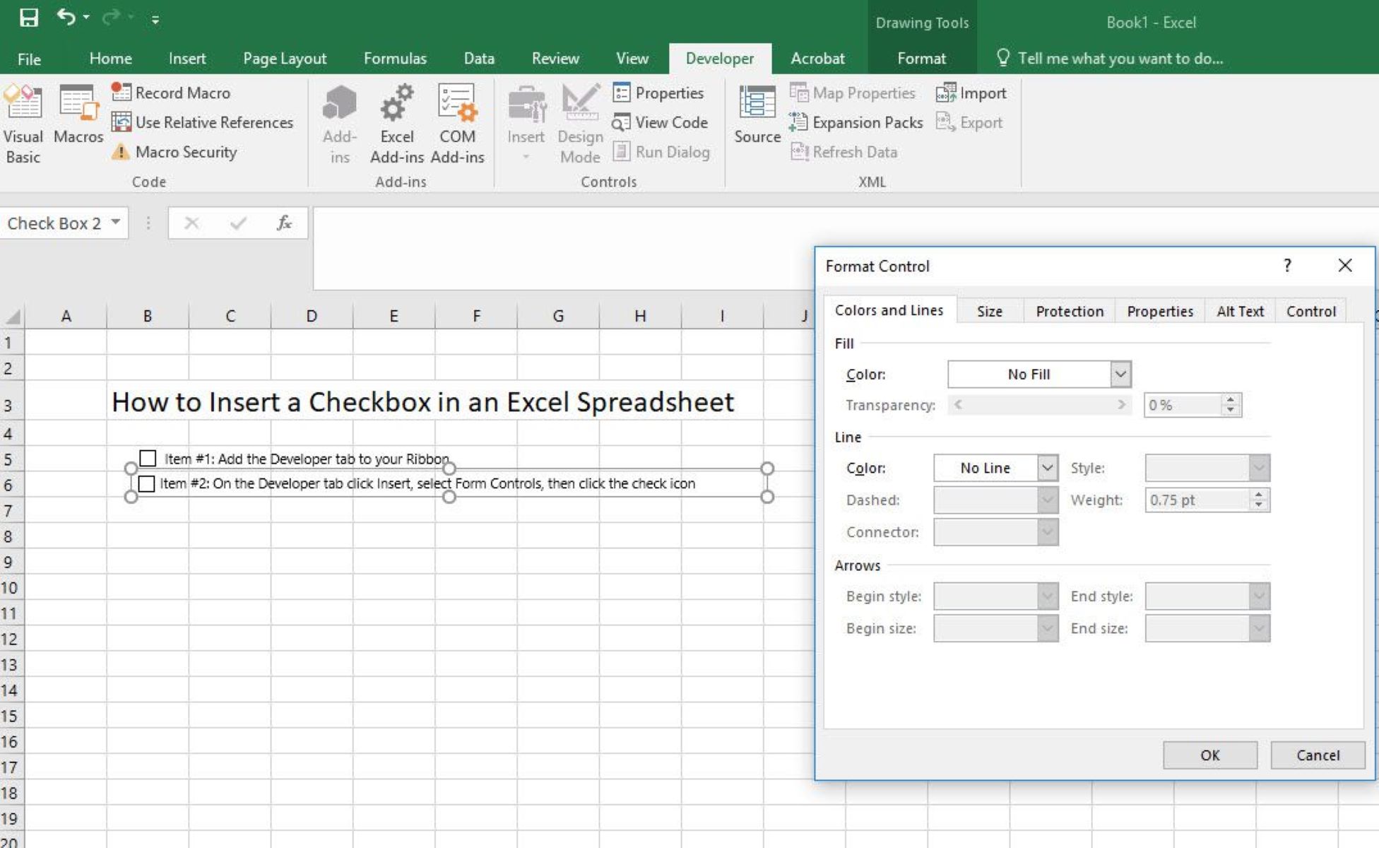 How To Insert A Checkbox In Excel