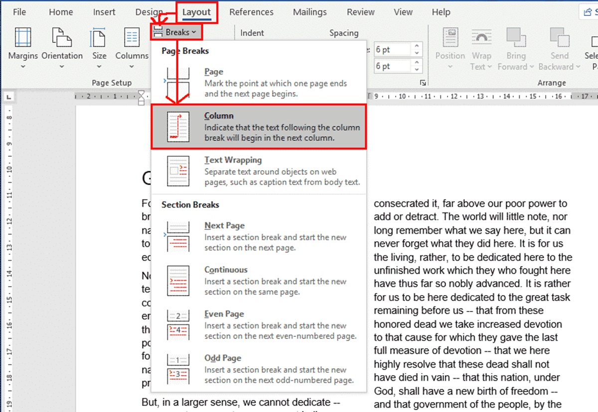 How To Insert A Column Break In Word