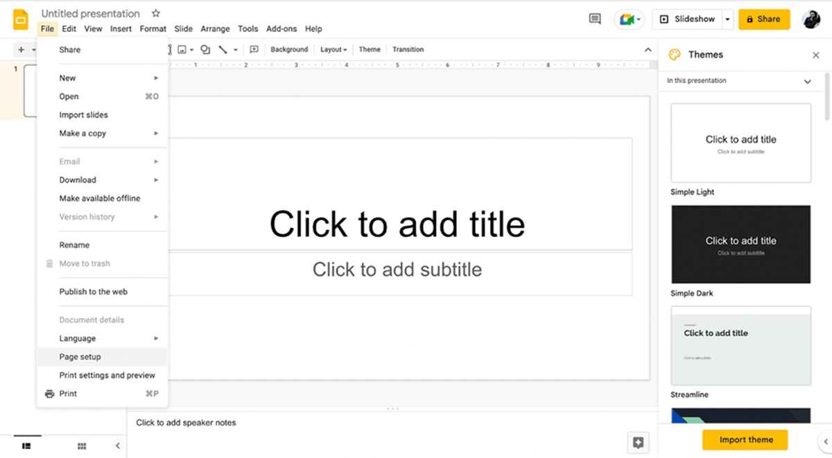 how to make google slides presentation portrait