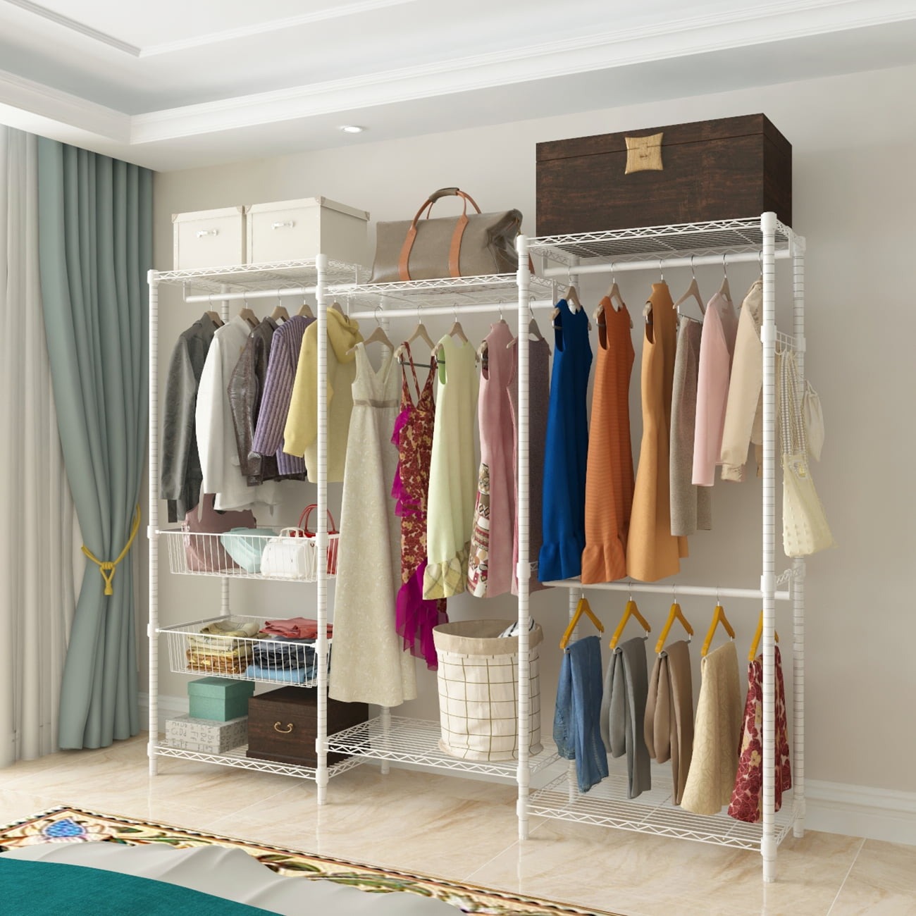 12 Best Closet Organizer Storage Rack Portable Clothes Hanger Home Garment Shelf Rod G68 for 2024