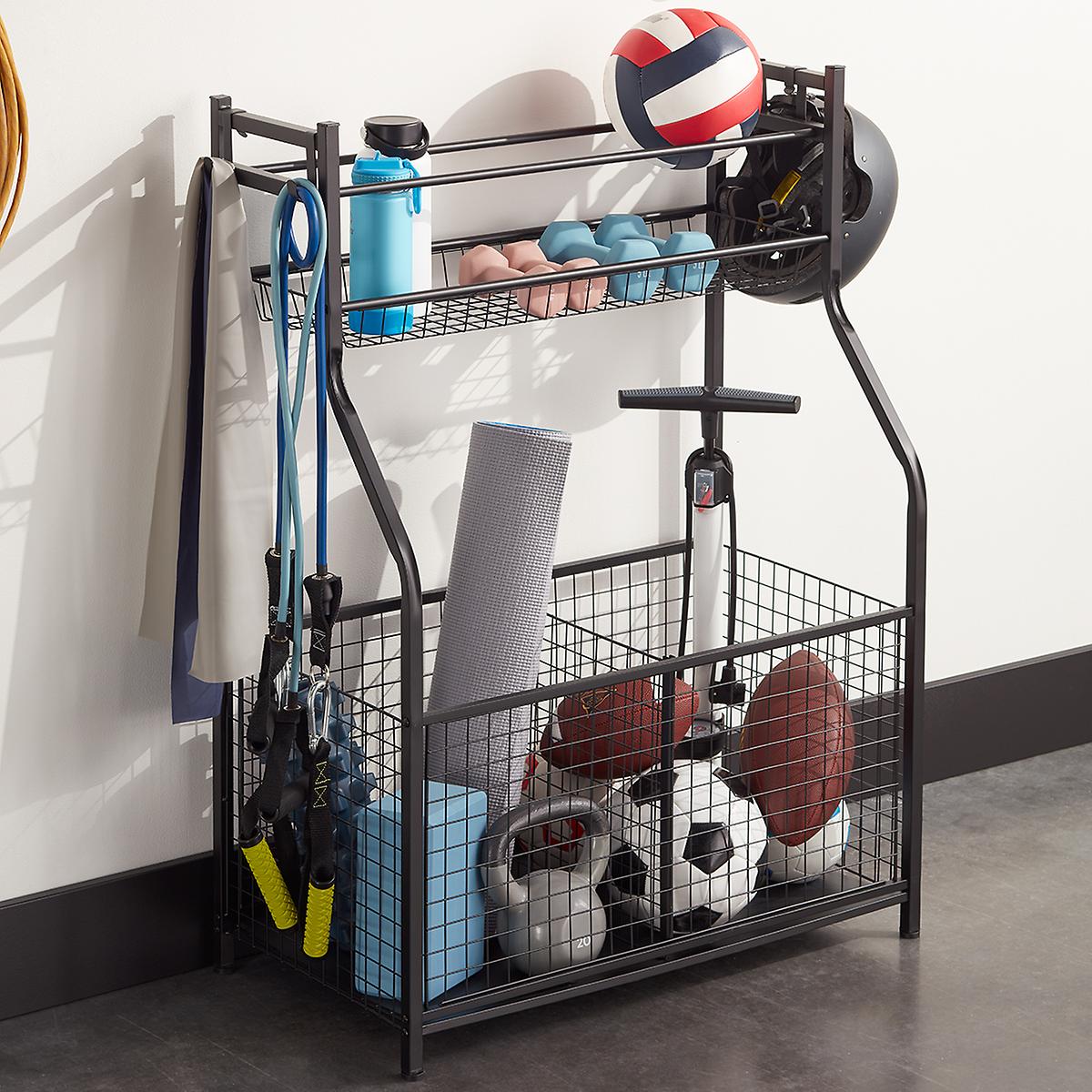 MYTHINGLOGIC Garage Storage System Garage Organizer with Baskets and Hooks  Sports Equipment Storage Organizer Rack for Sports Gear Toys Garage Ball  Storage for Indoor Outdoor Use 
