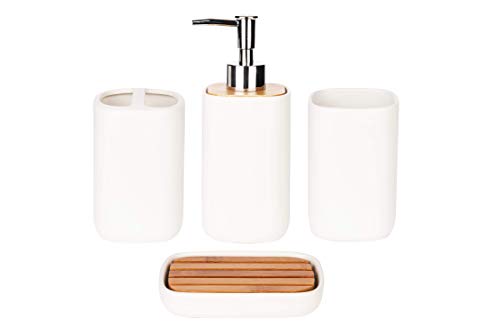 Wodlo 4-Piece Ceramic with Bamboo Bathroom Accessories Set