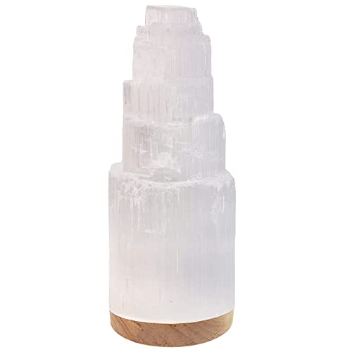 SALT 84 Selenite Crystal Lamp with Wooden Base & USB Charging Cable