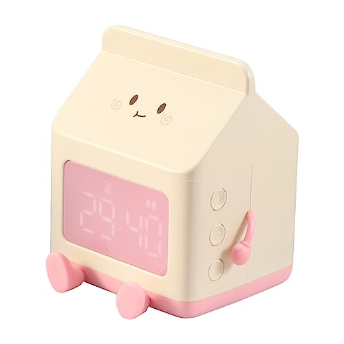 NINEFOX Cute Alarm Clock for Kids - Delightful Milk Box Shape with LED Display and Rechargeable Battery