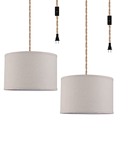 Plug in Pendant Light Fixture with Linen Shade