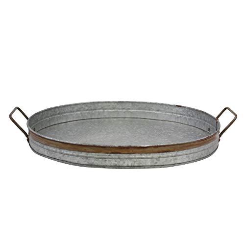 Galvanized Serving Tray with Rust Trim, Large, Gray