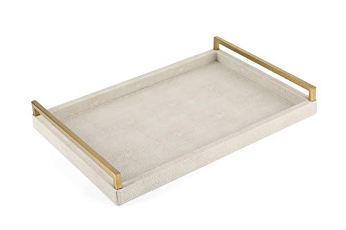Ivory Faux Shagreen Decorative Tray with Gold Handle
