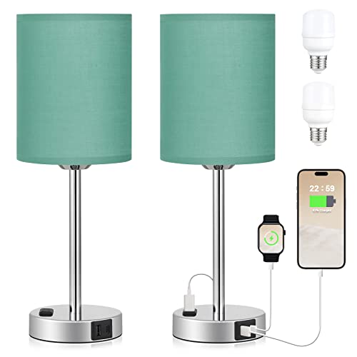Teal Touch Table Lamps with USB Ports and Outlets