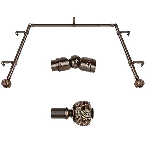 Telescoping Bronze Curtain Rods for Bay Windows with Leaf Finials