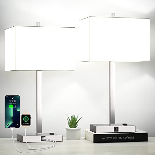 Modern Touch Control Table Lamps with USB & AC Outlets