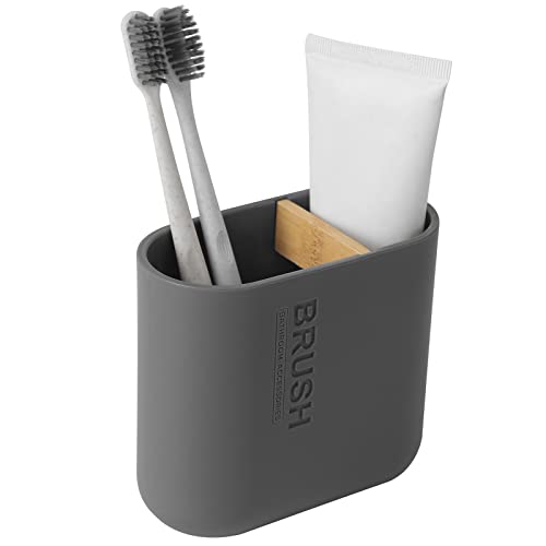 Bamboo Electric Toothbrush Holder Bathroom Storage Organizer - Grey