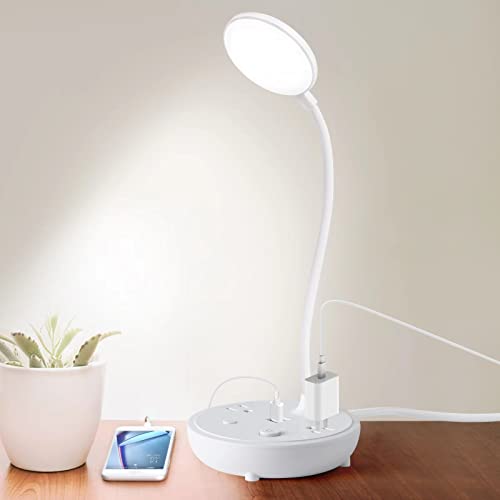 Adjustable LED Desk Lamp with USB Charging Port and Power Outlet