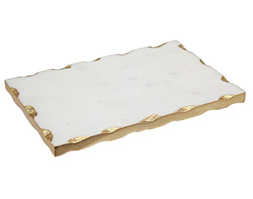 White Marble Serving Tray with Gold Trim