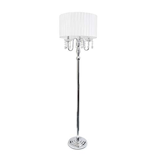 Elegant Designs White Cascading Hanging Crystals Sheer Drum Shade Floor Lamp