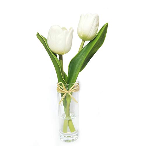 Mini Artificial Flowers Tulips Bouquet in Glass Vase
