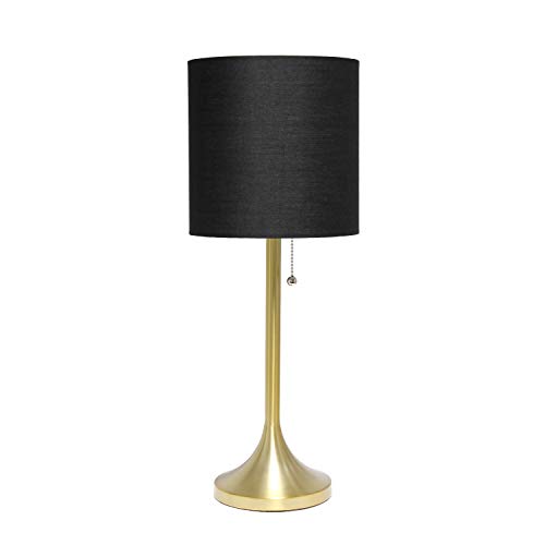 Simple Designs Gold/Black Tapered Fabric Drum Shade Table Lamp