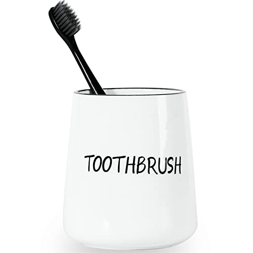 Ceramic Farmhouse Toothbrush Holder for Bathroom Vanity (White)