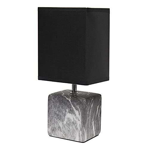 Petite Gray White Marbled Ceramic Bedside Table Lamp