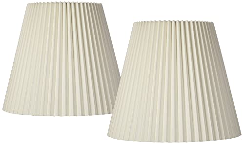 Pleated Empire Lamp Shades: Set of 2 Ivory Large Lamp Shades with Harp and Finial