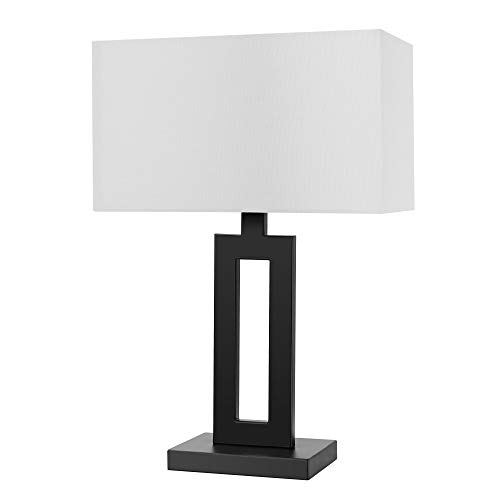 Modern Table Lamp, Matte Black, White Linen Shade