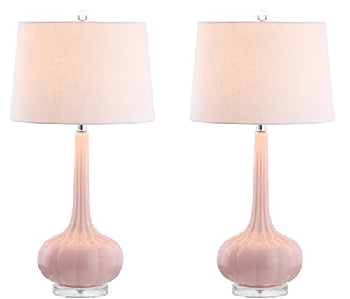 JONATHAN Y JYL1079A-SET2 28.5" Glass Teardrop LED Table Lamp Set, Pink