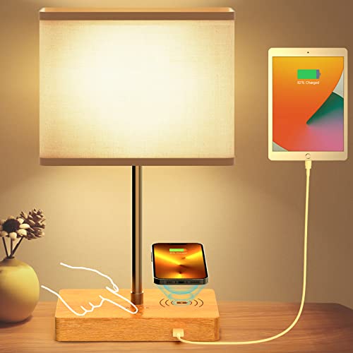 Wireless Charging Table Lamp - LED Dimmable Touch Bedside Lamp